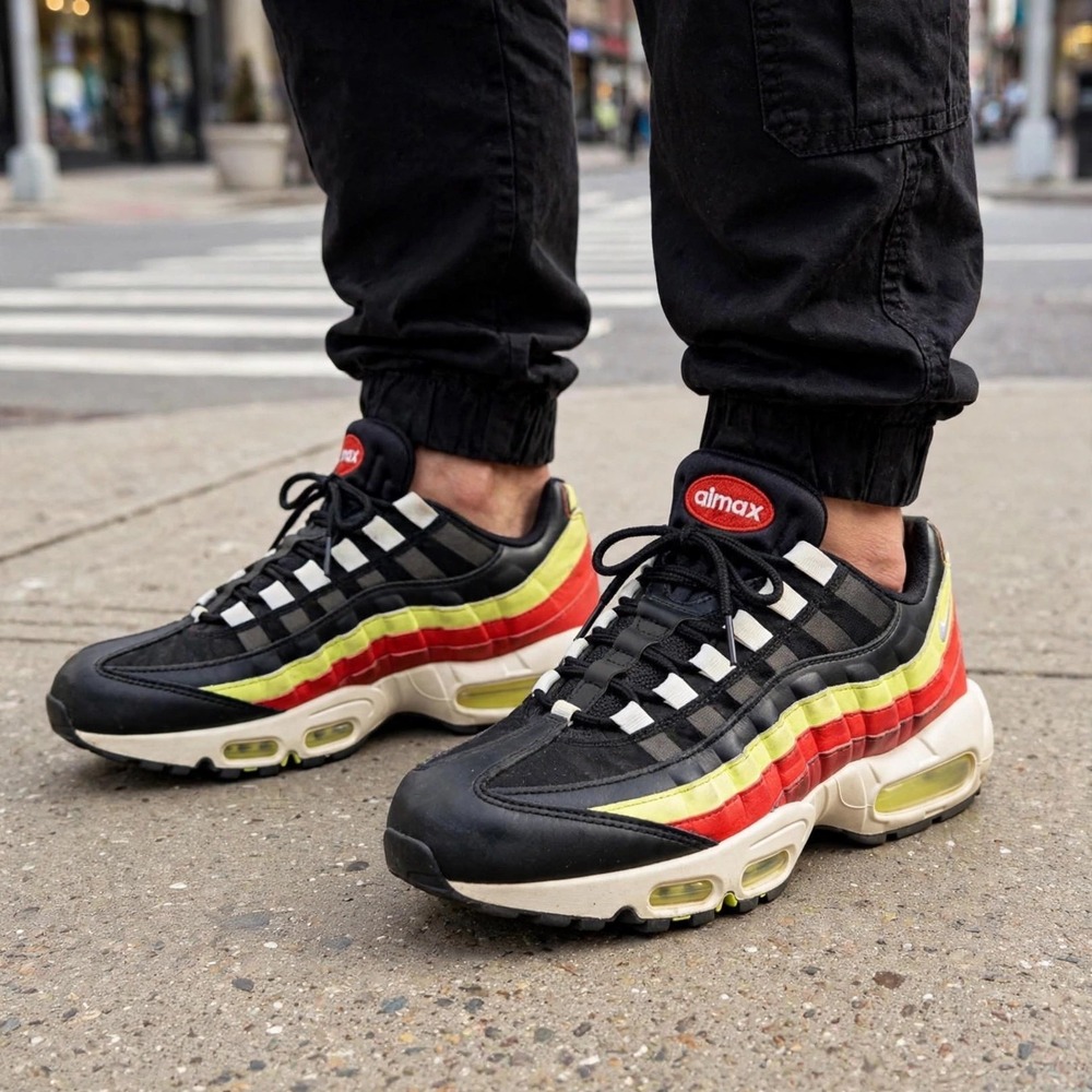 Nike Air Max 95 Black Yellow Red Men's Athletic Shoes Size‎ 8